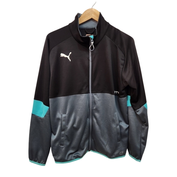 Vintage Puma Track Jacket Sweatshirt Mens Medium Black Gray Full Zip Gym - Picture 1 of 10